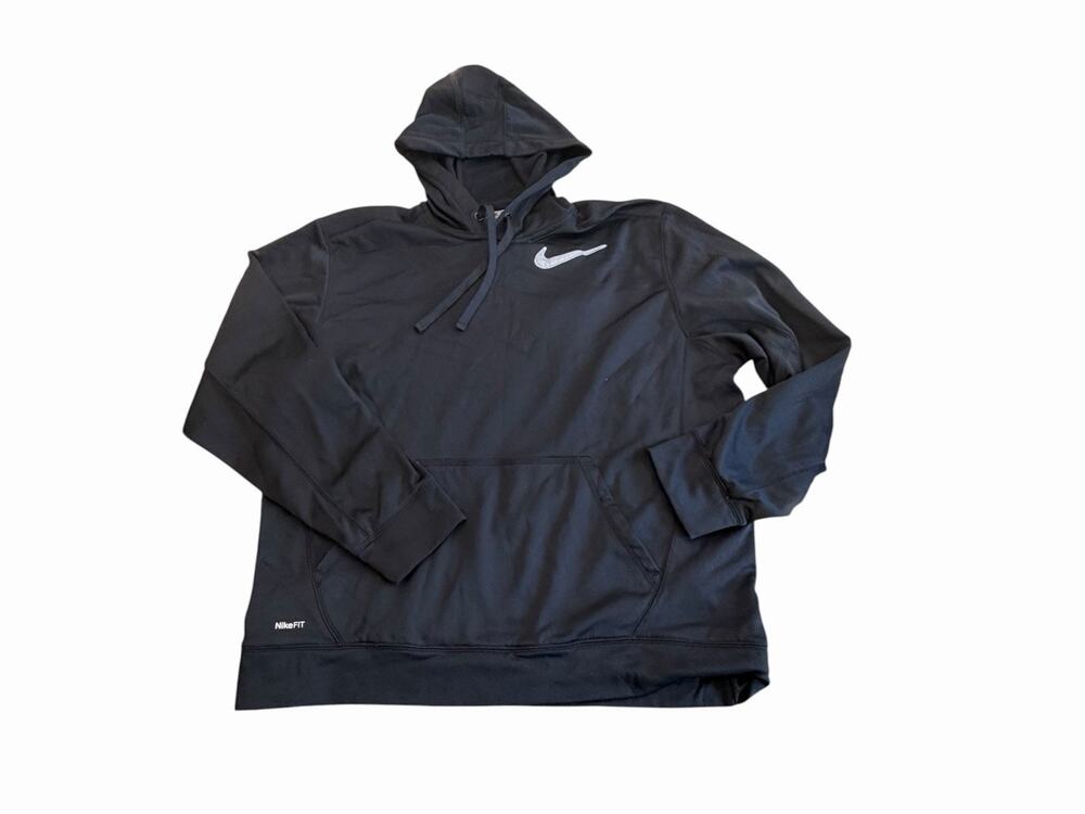 VTG Nike Therma Fit Center Swoosh Hoodie Black Pullover Sweatshirt Mens Large